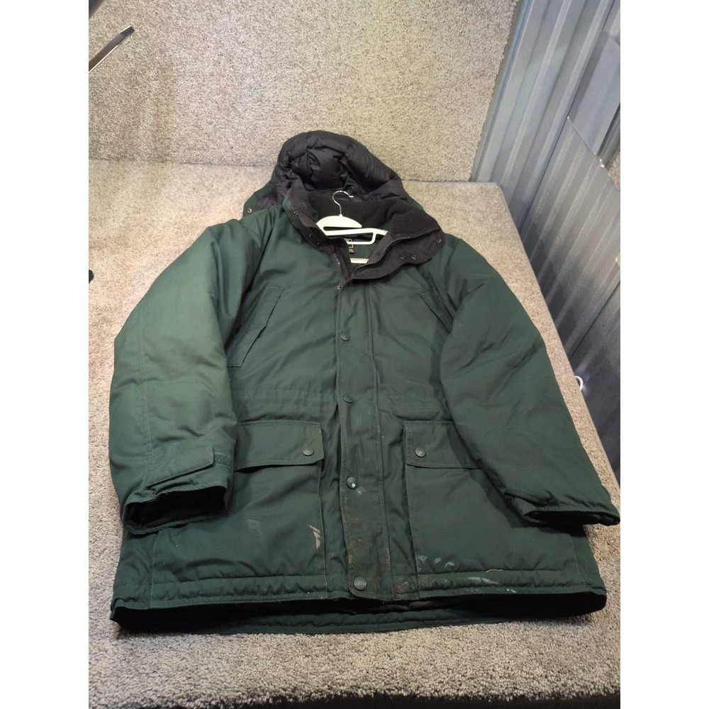 Eddie Bauer Mens XL Goose Down Parka Hunter Green Hooded Heavy Winter Coat